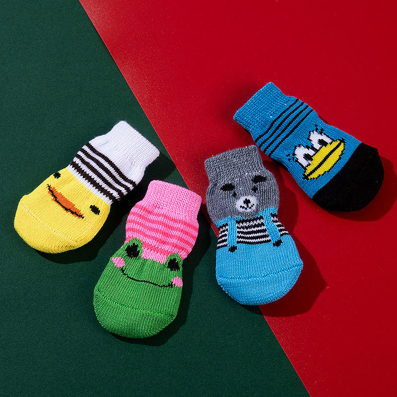 Anti-Slip Pet Socks Dog Foot Covers Teddy Dog Corgi Cat Supplies 4 Pairs Anti-Slip Dog Socks Pet Accessories Polyester Material