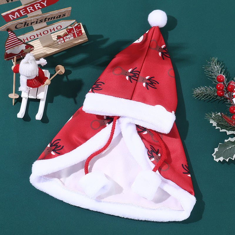Christmas Series New Pet Cloak Winter Clothes Cute Pet Elk Pattern Christmas Cloak