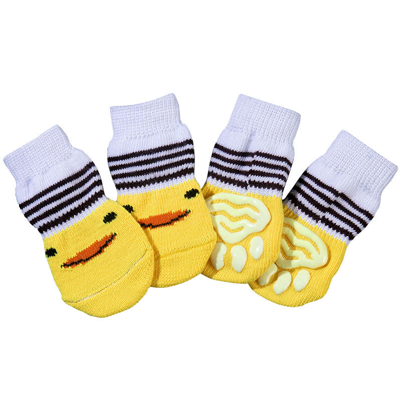 Anti-Slip Pet Socks Dog Foot Covers Teddy Dog Corgi Cat Supplies 4 Pairs Anti-Slip Dog Socks Pet Accessories Polyester Material