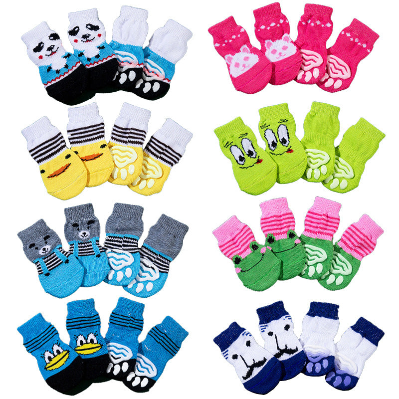 Anti-Slip Pet Socks Dog Foot Covers Teddy Dog Corgi Cat Supplies 4 Pairs Anti-Slip Dog Socks Pet Accessories Polyester Material