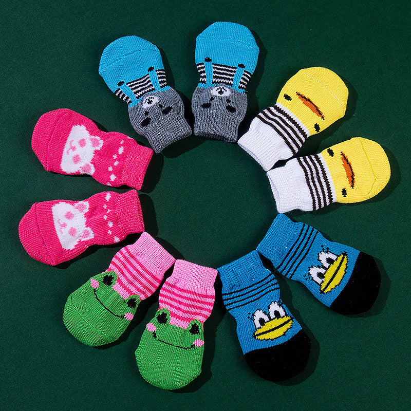 Anti-Slip Pet Socks Dog Foot Covers Teddy Dog Corgi Cat Supplies 4 Pairs Anti-Slip Dog Socks Pet Accessories Polyester Material