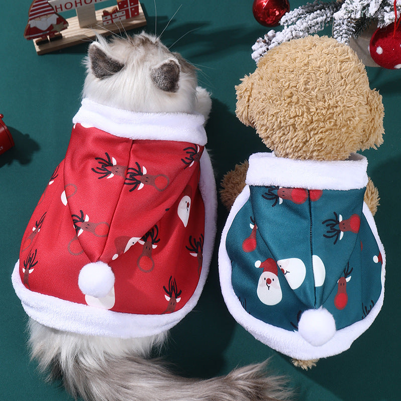Christmas Series New Pet Cloak Winter Clothes Cute Pet Elk Pattern Christmas Cloak